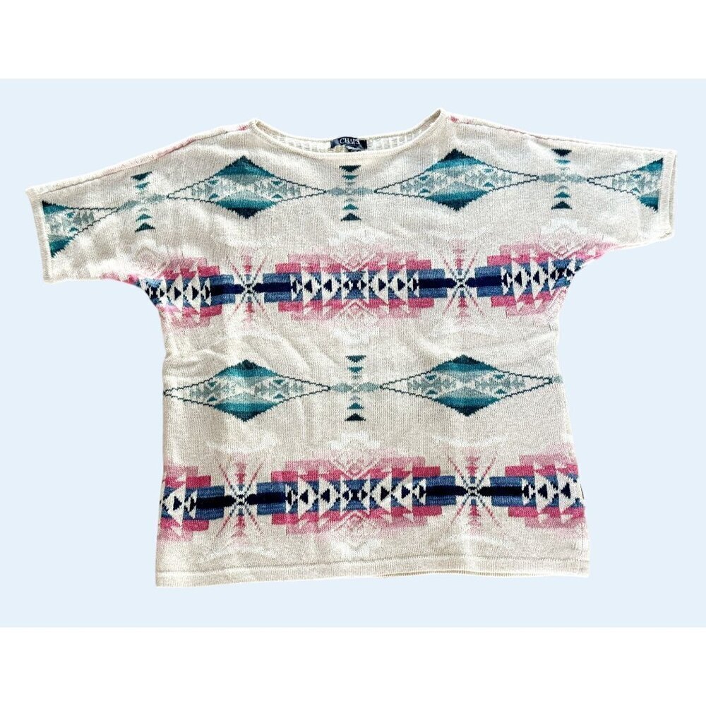 Vintage CHAPS Southwest Inspired Short Sleeve Sweater Size M